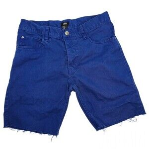 H&M Cobalt Blue Distressed Midi Shorts Sz 29